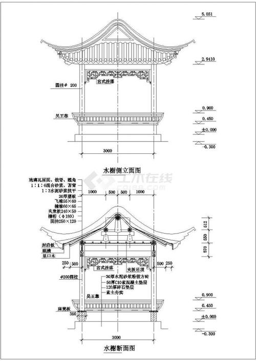 某園林古建水榭設計施工圖_園林建筑_土木在線