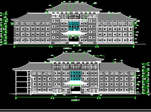 四層仿古建筑中學(xué)教學(xué)樓建筑施工圖免費下載 園林古建