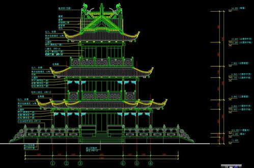 公園三層框架結構仿古建筑施工圖紙免費下載 園林古建