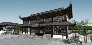 超精細中式風格園林古建筑亭堂樓閣su模型設計模型下載