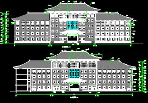 四層仿古建筑中學教學樓建筑施工圖免費下載 園林古建